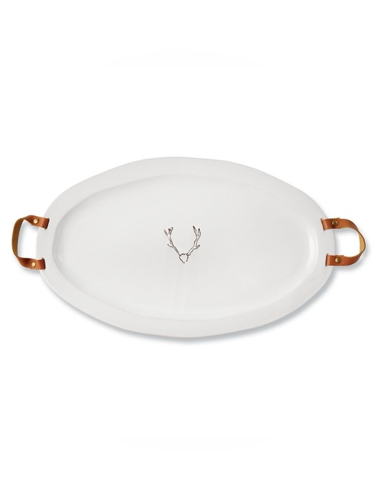 Mud Pie Other - MUD PIE Lodge Oval Serving Platter Leather Handles #0430269